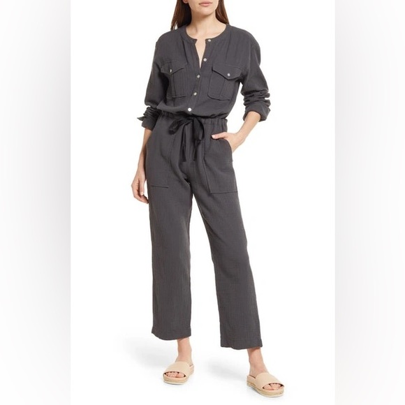 Faherty Dream Gauze Cotton Long Sleeve Jumpsuit Grey Gray Small $178 - Picture 1 of 11